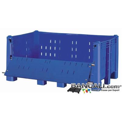 Agri Box Bins Lungo 1610 mm. Largo 1040 mm con Ribaltina Lato Lungo alto 720 mm in Plastica Vergine 10 Piedi Igienico Forato Sovrapponibile Peso Tara 52 Kg.