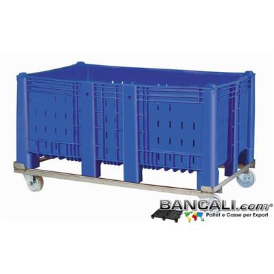 Agri Box Bins Lungo 1610 mm. Largo 1040 mm con Telaio in Metallo e 4 Route alto 840 mm in Plastica Vergine 10 Piedi Igienico Forato Peso Tara 68 Kg.