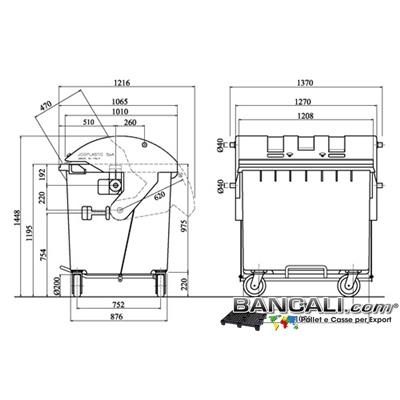 Bin1100LRuo4J - Cassonetto per Rifiuti 1100 Litri  in plastica di vari colori per la Raccolta Differenziata Altezza 1448 mm Larghezza 1065 mm Lunghezza 1370 mm con 4 Ruote in gomma piena  Peso Tara 65 Kg.