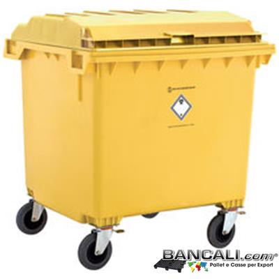 Bin1100LRuo4J - Cassonetto per Rifiuti 1100 Litri  in plastica di vari colori per la Raccolta Differenziata Altezza 1448 mm Larghezza 1065 mm Lunghezza 1370 mm con 4 Ruote in gomma piena  Peso Tara 65 Kg.