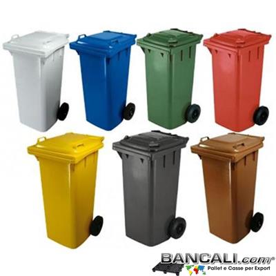 Bin140LRuoteJ - Cassonetto per Rifiuti 140 Litri in plastica di vari colori per la Raccolta Differenziata Altezza 1065 mm Larghezza 480 mm Lunghezza 550 mm con 2 Ruote in gomma piena Peso Tara 10 Kg