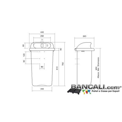 Bin50L-URBANJ - Bidone per rifiuti 50 Litri  in plastica per uso urbano o Aziendale, disponibile in vari colori   Altezza 250 mm  Larghezza 440 mm Lunghezza 263 mm   Peso Tara 3 Kg.