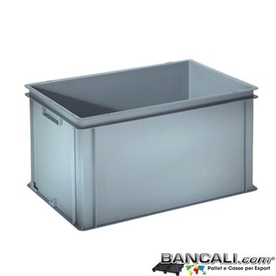 Contenitore Robusto 400x600xh.320 mm. in Plastica Atossica capacità Litri 60. La cassa è sovrapponibile Dotata di 2 Maniglie NON Passanti. Peso Tara Kg. 2,740