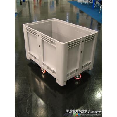 Box80x120R4CF - Pallet Box in plastica 800x1200 h.810 mm. Contenitore in HDPE Vergine, per uso Universale, Capacit&agrave; 500 Litri, con 4 ruote in Poliuretano, posizionate a rombo Peso Tara 40 Kg