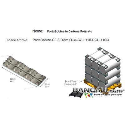 D23P5L110RG11E5 - PortaBobine Diametro Max Ø 230 mm a 5 Gole o Culle in Polpa di Cartone per 5 Cilindri a pi&ugrave; strati. Imballo Sovrapponibile a 5 Rotoli in Fibra di Carta Lunghezza 1100 mm. RG 110/5 EU Peso Tara 650 gr.