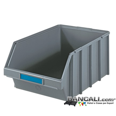 Lupo437x700xh301G - Contenitore in Plastica a bocca di lupo, 437 X 700 h 301  mm. per il prelievo manuale del contenuto nei magazzini e nelle catene di montaggio, Multicomponibili autoportanti. Colore Grigio, plastica Industriale. Peso Tara 2,7 Kg